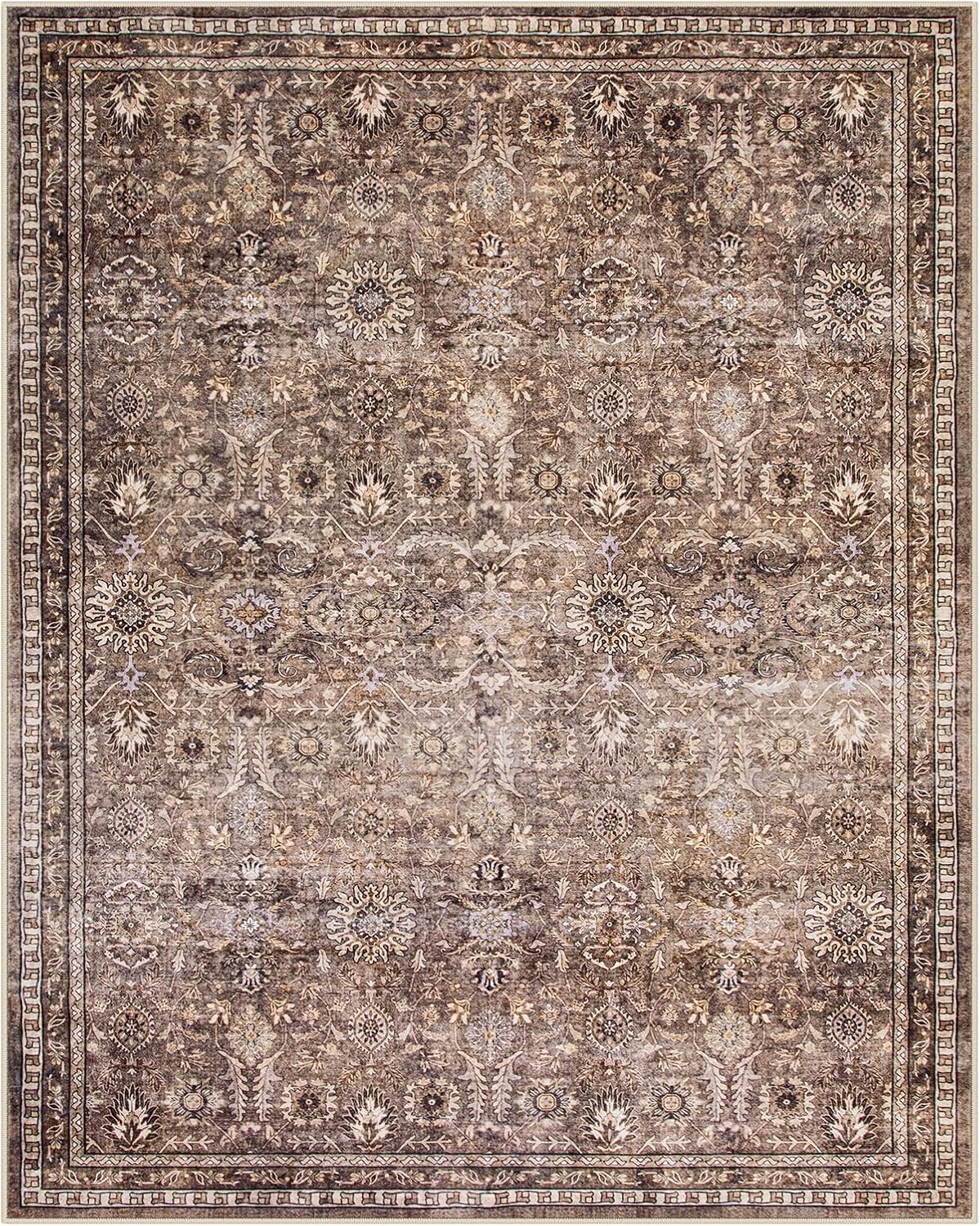 Size 8x10 Color Brown Lahome Oriental Rugs for Bedroom 8x10, Boho Washable Red Rugs for Living Room, Soft Rubber Backed Anti-Skid Floor Carpet for Dining Room Department, Distressed Red